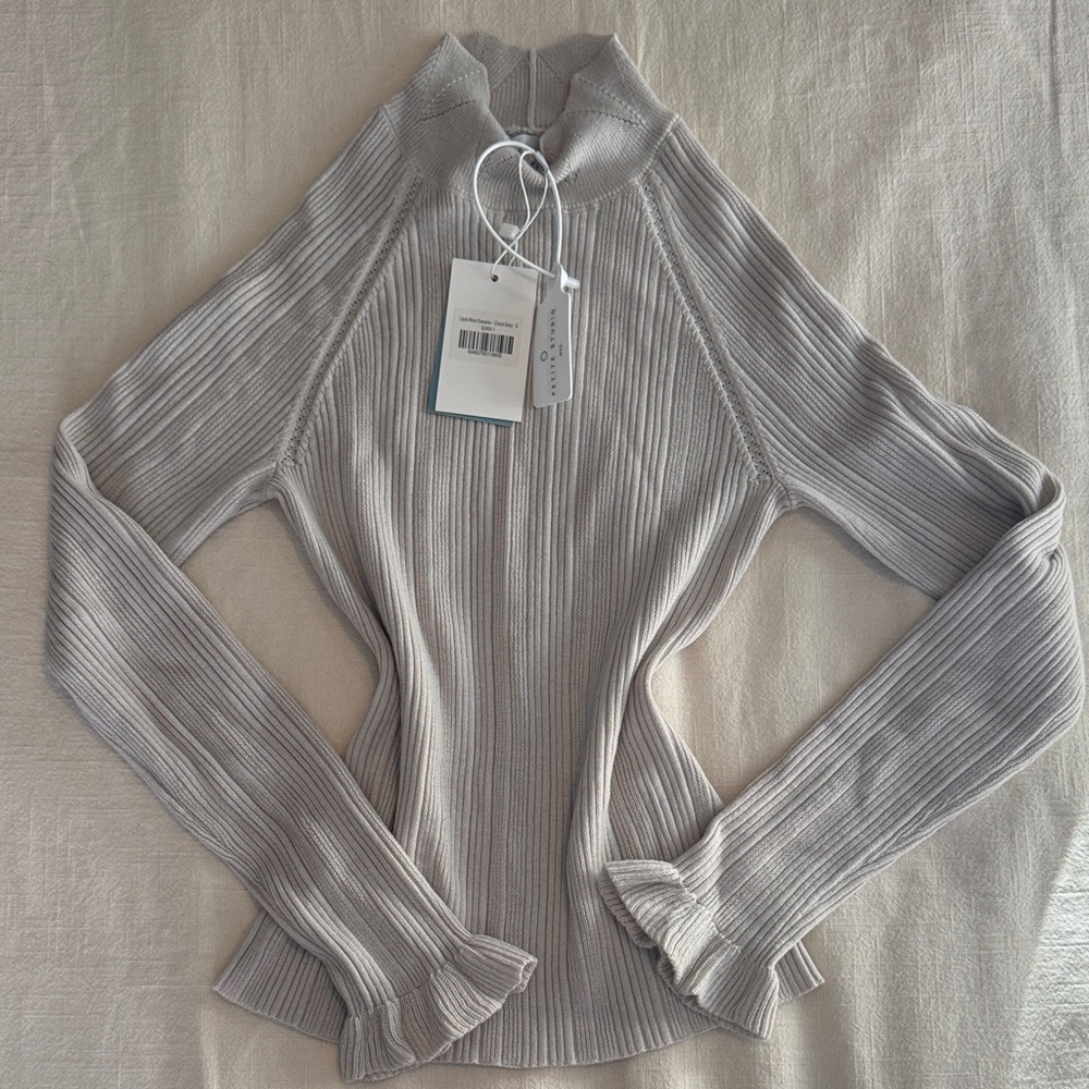 Petite Studio NYC NWT Layla Merino Wool Cloud Grey Ribbed Turtleneck Sweater